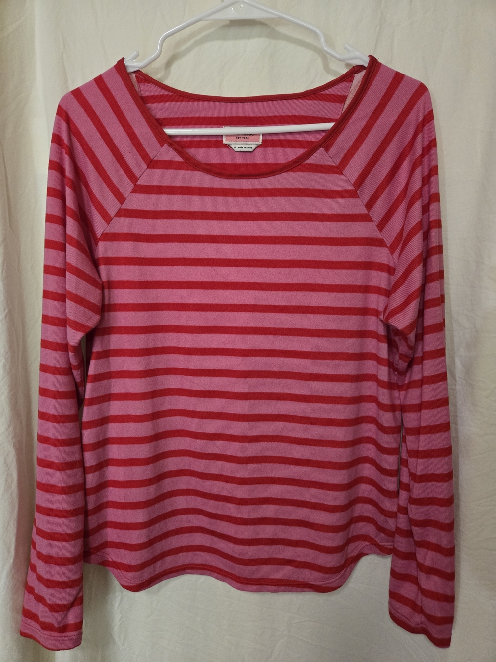 kate spade Pink and Red Striped Long-Sleeve Super Soft Tee M